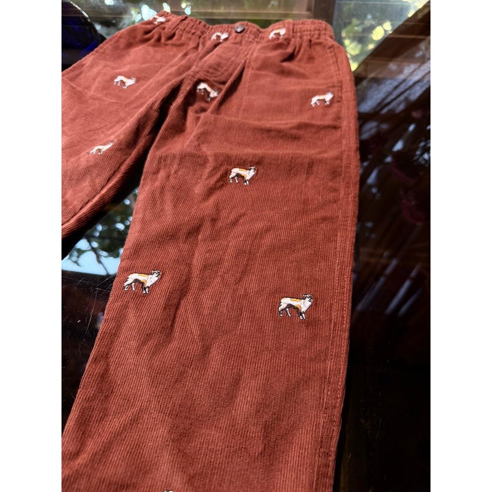 Blue Rooster Kid's Rust Brown Corduroy Dog Embroidered Pants Australian Shepard - Picture 2 of 8